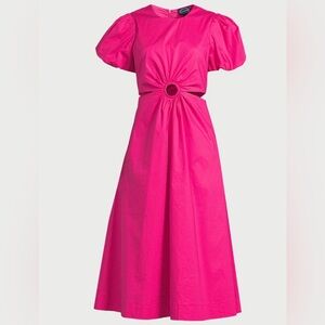 Scoop Women's Cut Out Midi Dress with Puff Sleeves